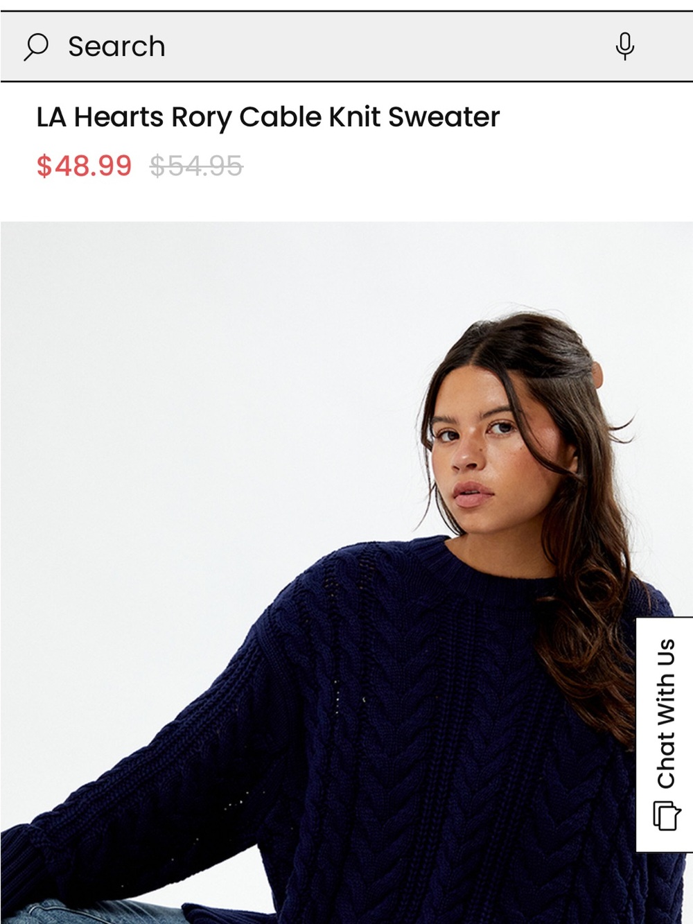La Hearts Navy Cable Knit Crewneck Sweater
